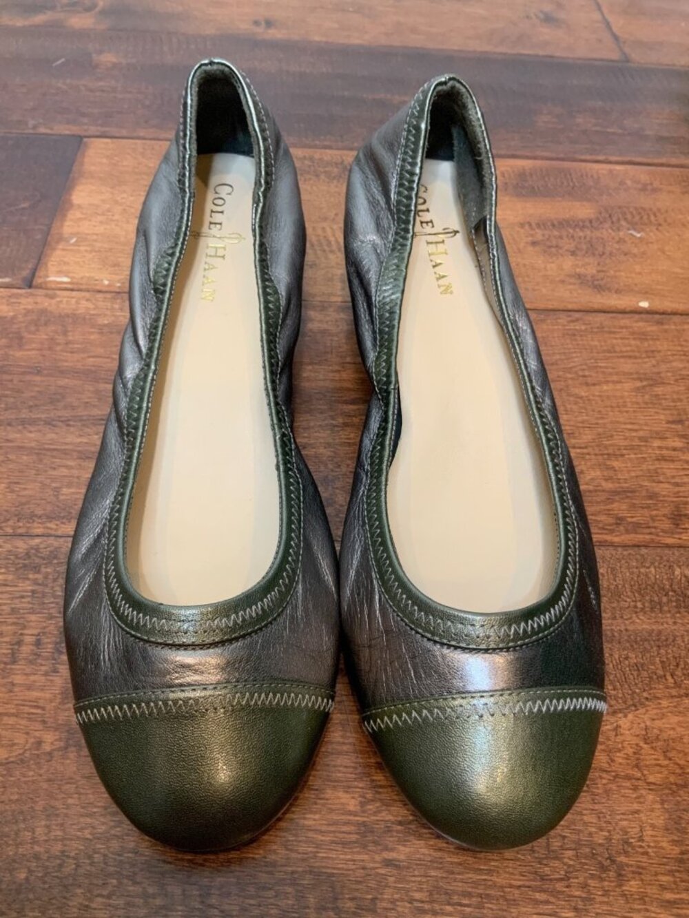 Cole Haan Silver Leather Toecap Wedge Heels, Size 8.5